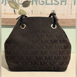 Michael Kors Dark Brown Jet Set Grab Bag Jacquard MK Tote/Shoulder Bag